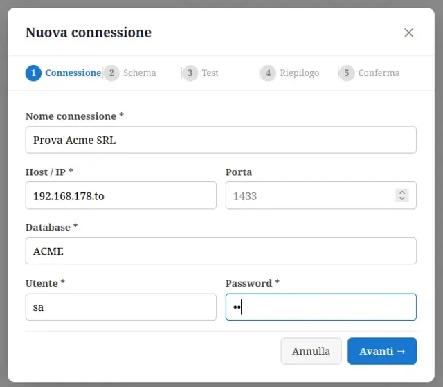 Wizard di connessione MSSQL in 5 step