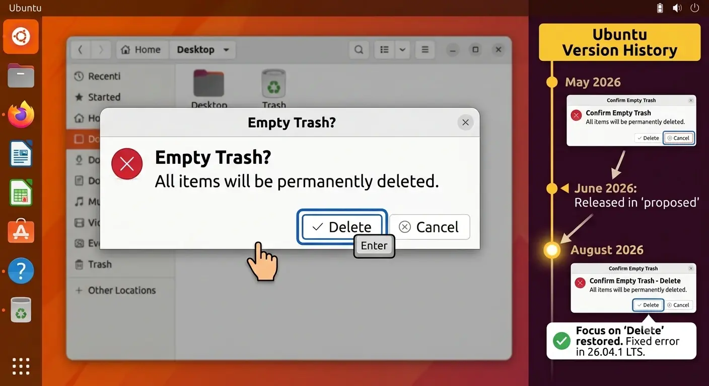 Behebung des Fokusschaltknopfes 'Löschen' in Nautilus auf Ubuntu 26.04 LTS