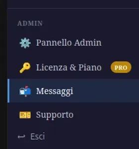 Menu navigazione con ruoli e badge licenza PRO